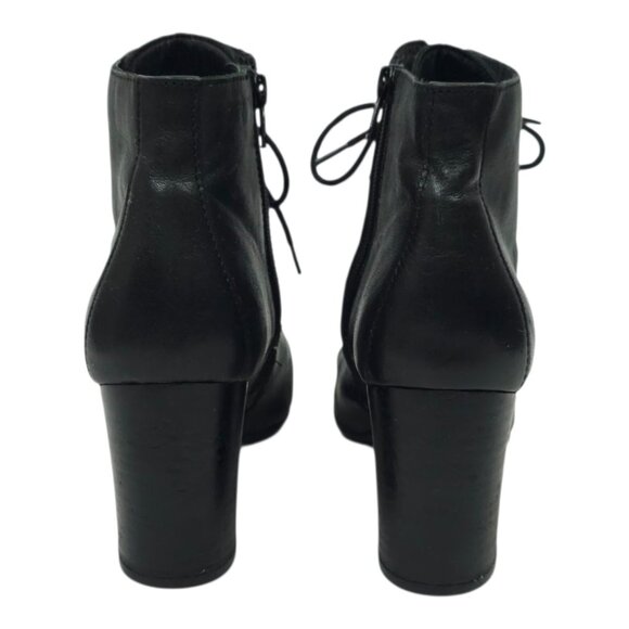 Born Ankle Boots Womens 9.5 M Leather Block Heel Side Zip Lace Up Black F56003 - Picture 4 of 16